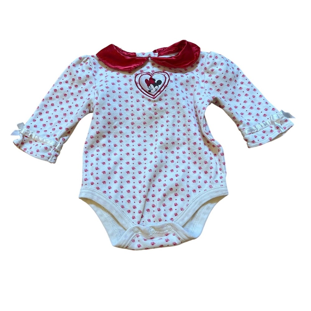 Disney Baby Bodysuit Kids White Pink Minnie Mouse Rose SIZE 6-9 Months